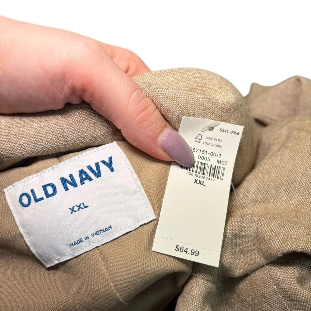Old Navy Linen Blend Double Breasted Blazer XXL Tan Neutral